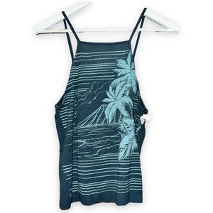 NEW OโNeill Blue Spaghetti Strap Floral Tropical Graphic Tank Top Womens Sz Sm